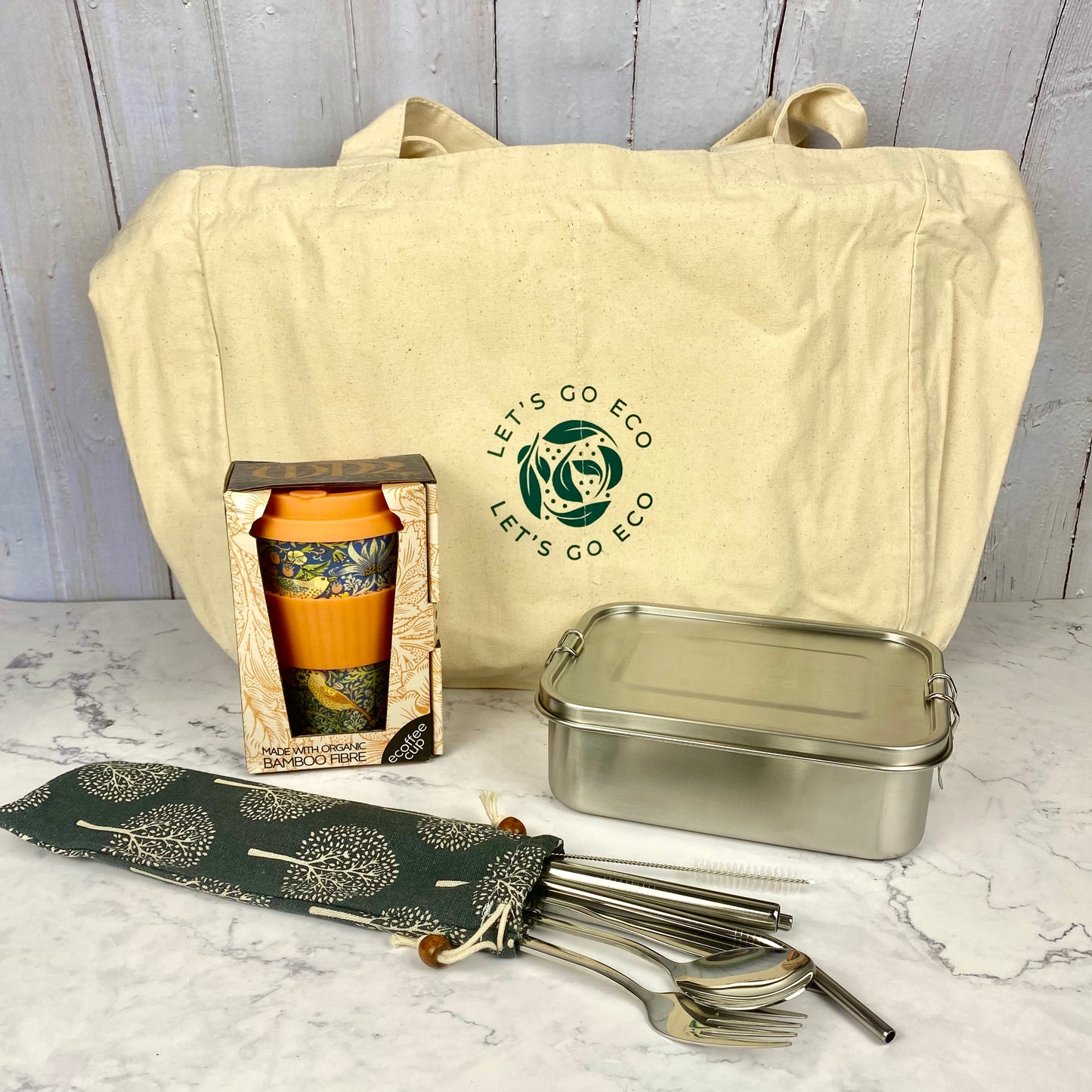 Gift Box "Green on the Go" - Travel Mug, Bento Box, Travel Cutlery, Tote Bag